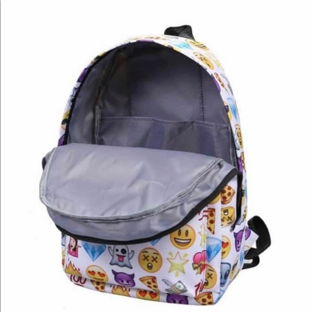 Emoji Cartoon Colorful Canvas Casual Retro Travel School Backpack & Pouch Set - Picture 4 of 7